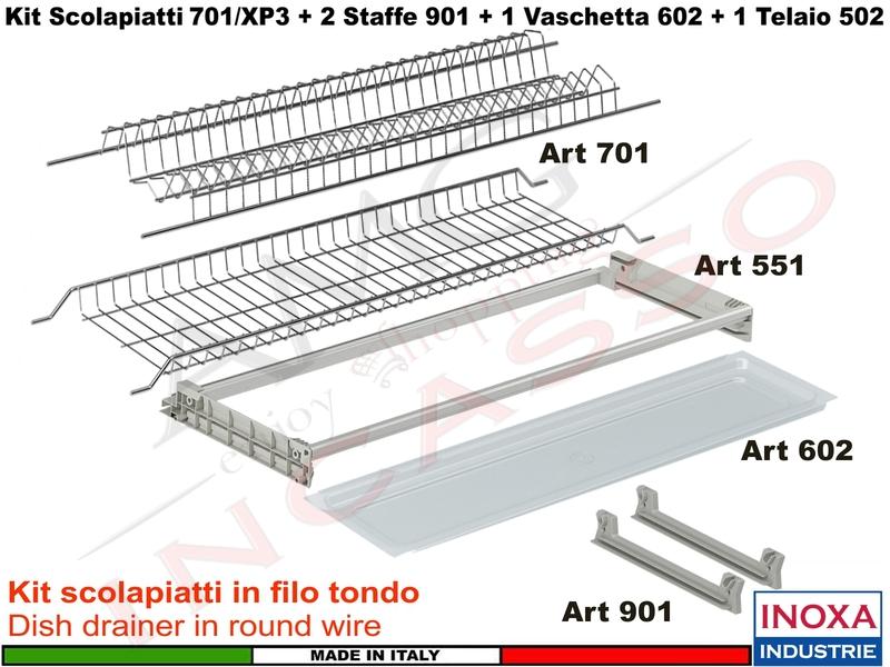 Kit Scolapiatti 50 701/50XP3 + 2 Staffe 901 + 1 Vaschetta 602 + 1 Telaio 502