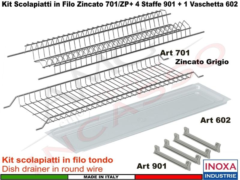 Kit Scolapiatti Zincato Grigio 701/60ZG Pensile 60 + 4 Staffe+ Vaschetta  Plastica