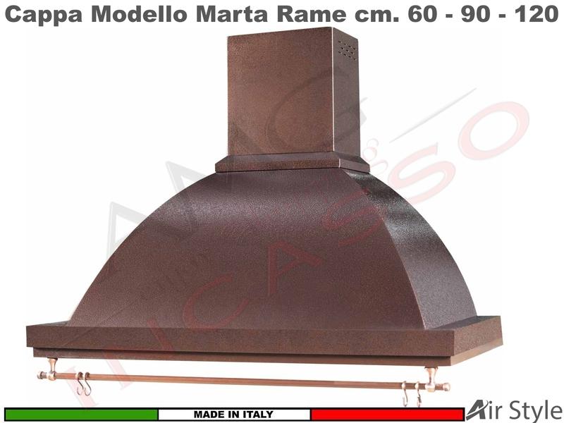 Cappa Parete Rustica Marta 90 Verniciata Rame + Sottopensile Rame Motore 400 M³/h