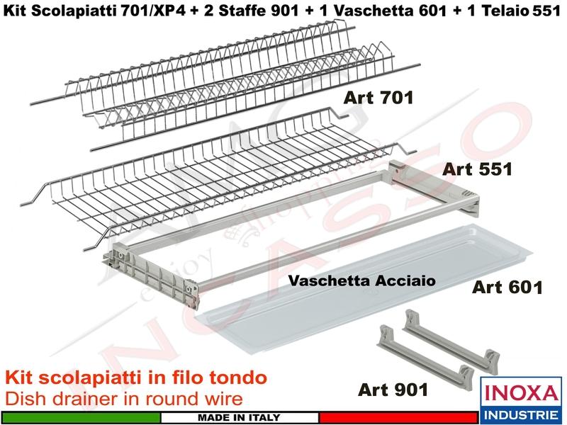 Scolapiatti Acciaio Incasso Pensile 45 701XP4 + 2 Staffe + Vaschetta IX + Telaio
