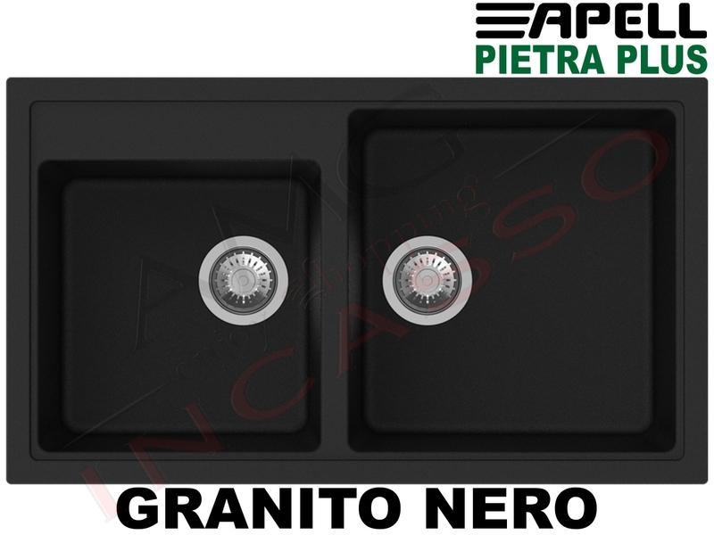 Lavandino Cucina Nero 2 Vasche.Lavello Cucina New Pietra Plus 2 Vasche Cm 86x50 Fragranite Nero Amg Incasso Elettrodomestici Da Incasso