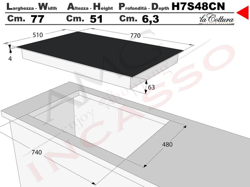 Piano cottura a induzione, 4 fuochi, L59 x P52 cm, 9 livelli di potenza,  6400 W, a incasso, nessuna spina inclusa, controllo touch, funzione pausa