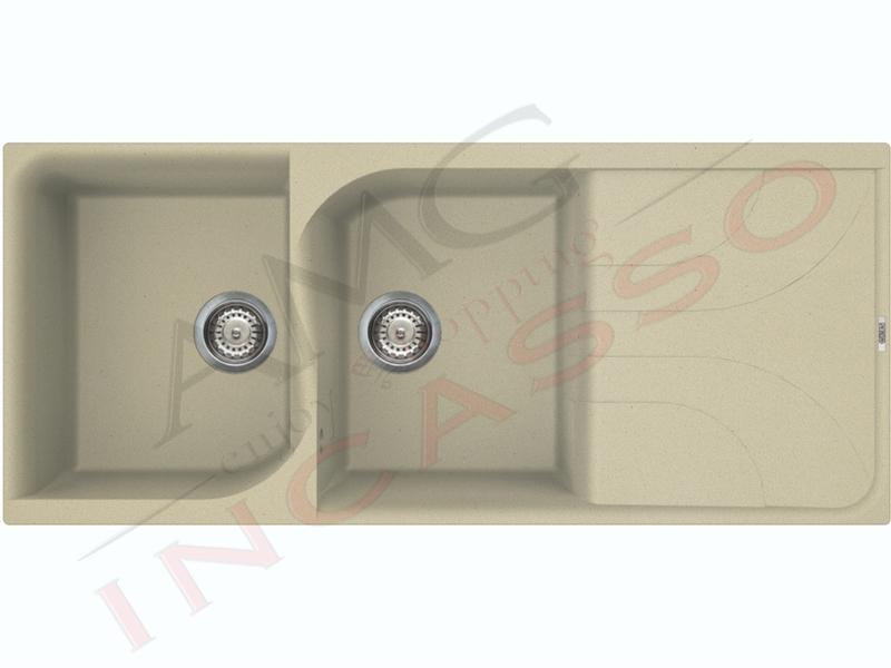 Lavello Ego 500 LVE50095 1116 X 500 2 vasche con gocciolatoio incasso cucina Vitrotek 95 Champagne