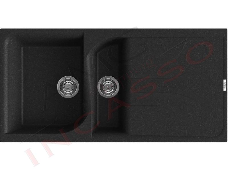 Lavandino Cucina Nero 2 Vasche.Lavello Cucina 2 Vasche Cm 100x50 Ego Granitek G54 Nero Amg Incasso Elettrodomestici Da Incasso