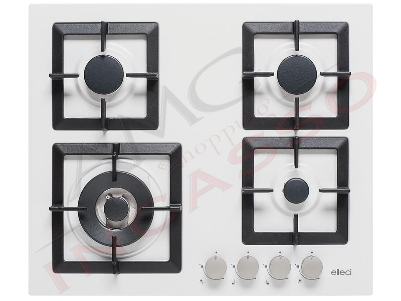 Piano Cottura Cucina Plano 4 Fuochi Gas cm. 60 Bianco Griglie in Ghisa