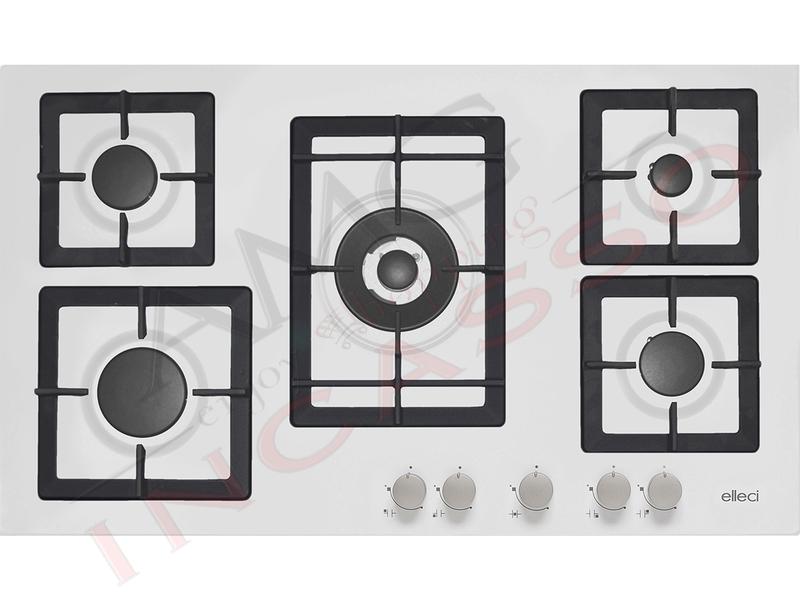 Piano Cottura Cucina Plano 5 Fuochi Gas cm. 90 Bianco Griglie in Ghisa