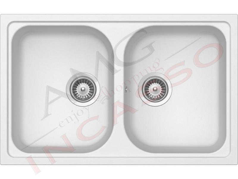 Lavello Da Incasso Cucina Bianco.Lavello Cucina 2 Vasche Lithos Cristalite Cm 79x50 Bianco Alpina 07 Amg Incasso Elettrodomestici Da Incasso