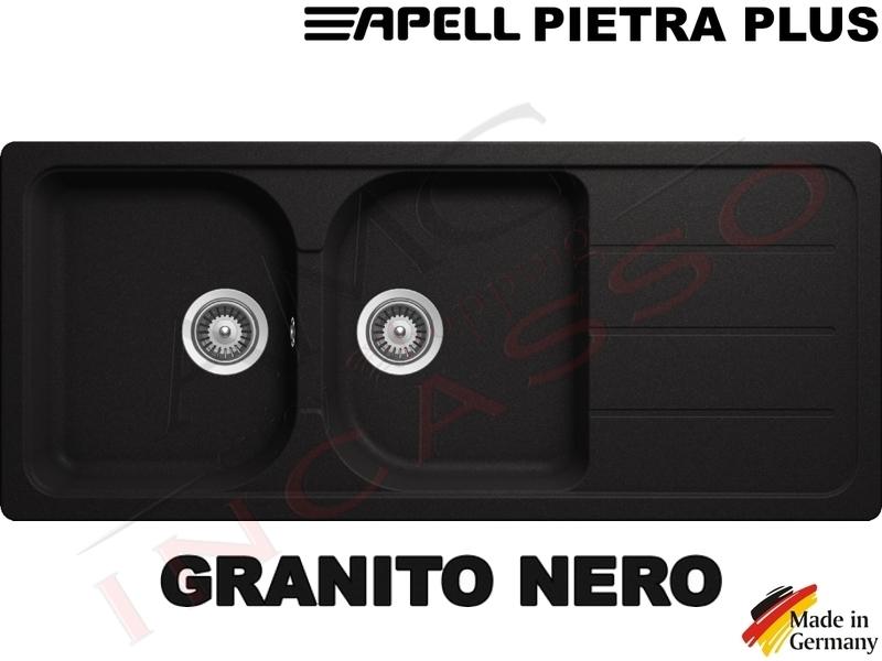 Come Pulire Lavandino In Fragranite Nero.Lavello Cucina Pietra Plus 2 Vasche Cm 116x50 Fragranite Nero Amg Incasso Elettrodomestici Da Incasso