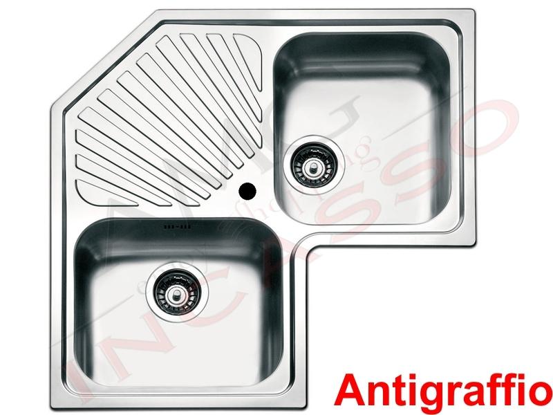 Lavello Cucina Angolo 2 Vasche cm.83X83 Acciaio Antigraffio