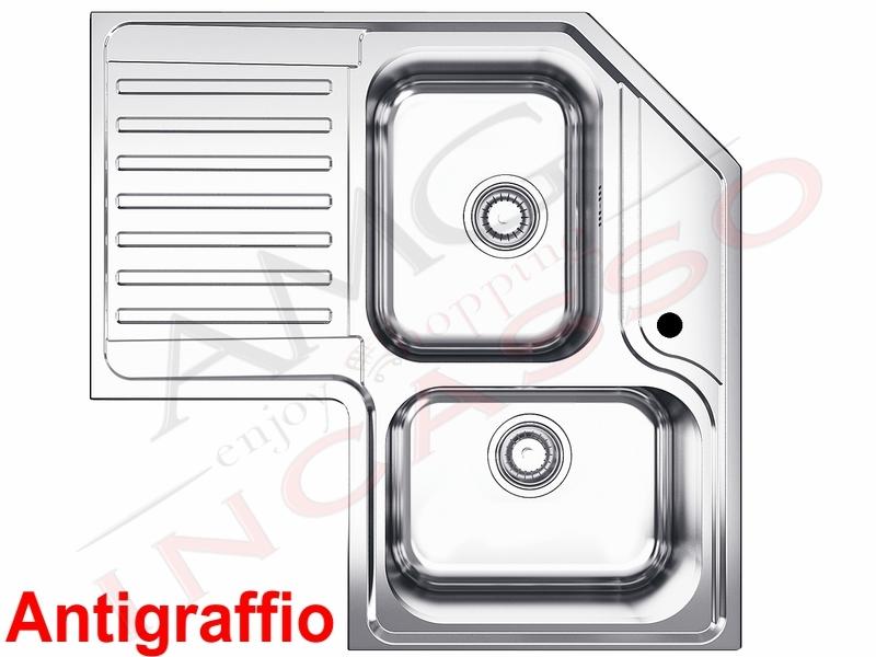Lavello Cucina 2 Vasche Inox.Lavello Cucina Angolo 2 Vasche Cm 83x83 Acciaio Inox Antigraffio Amg Incasso Elettrodomestici Da Incasso
