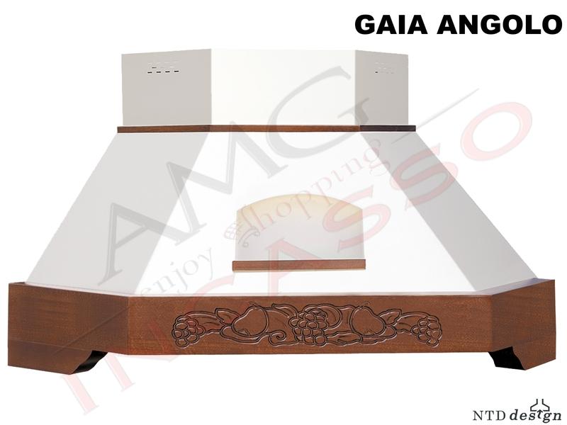 Cappa Angolo 103X103 Con Nicchia e Trave Legno Frassino Verniciato