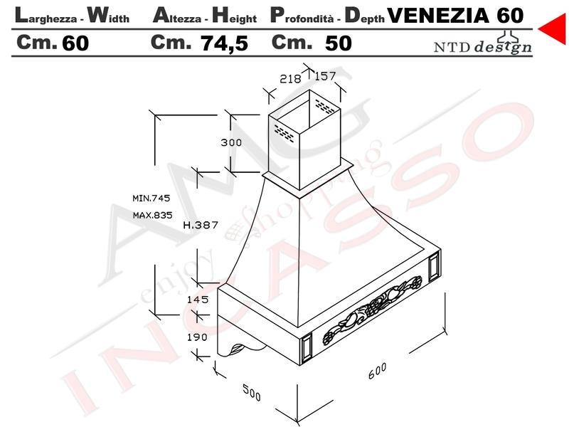 Cappa Parete Rustica 60 Con Trave Legno Massello Frassino Grezzo