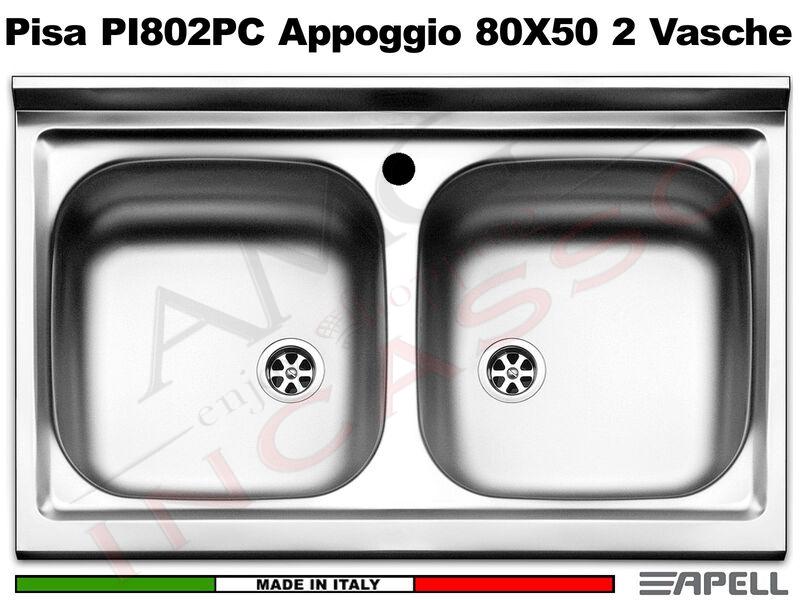 Lavello Apell Pisa PI802PC Appoggio 80X50 2 Vasche Acciaio