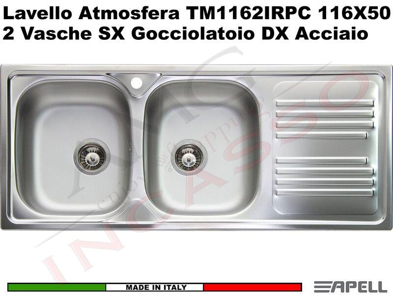 Lavello Cucina Atmosfera 2 Vasche Sinistre cm.116x50 Acciaio Inox Prelucido