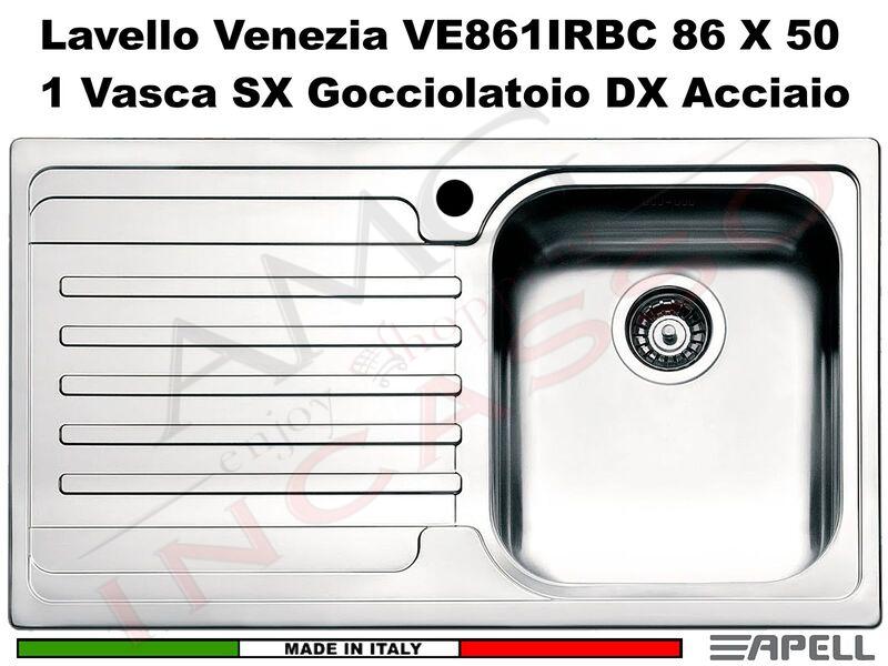 Lavello Apell Venezia VE861IRBC 86 X 50 1 Vasca SX Gocciolatoio DX Acciaio