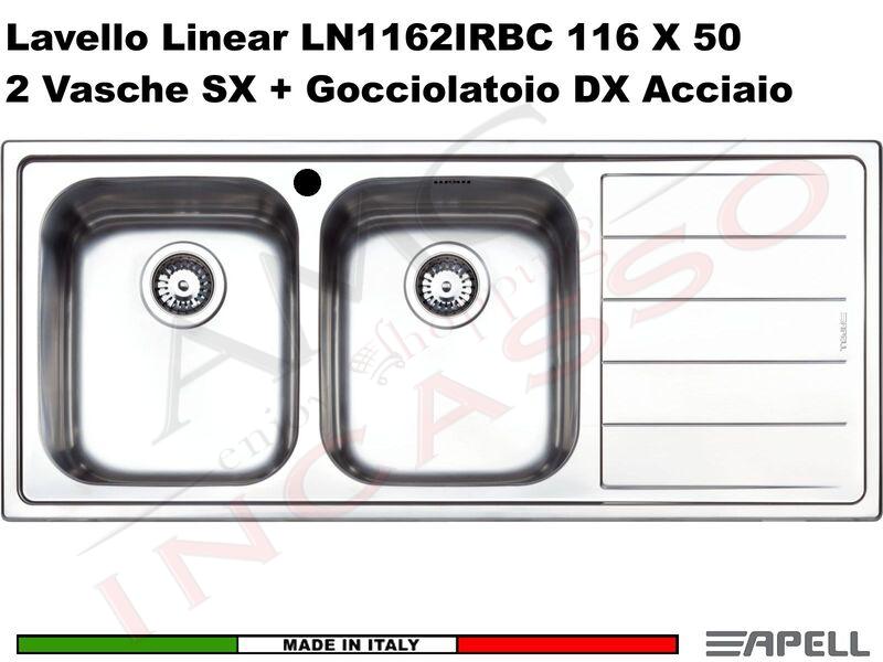 Lavello Cucina Linear 2 Vasche Sinistre cm.116x50 Acciaio Inox