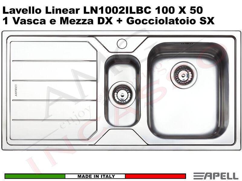 Lavello Cucina Linear 1 Vasca Destra cm.100x50 Acciaio Inox