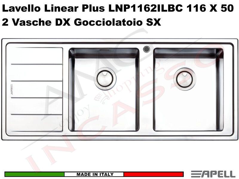 Lavello Cucina Linear Plus 2 Vasche Destre cm.116x50 Acciaio Inox