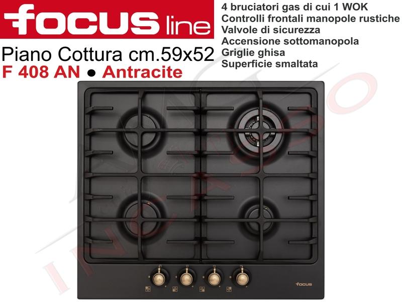 Piano Cottura Cucina Rustico 4 Fuochi Gas cm.60 Nero Matt / Antracite