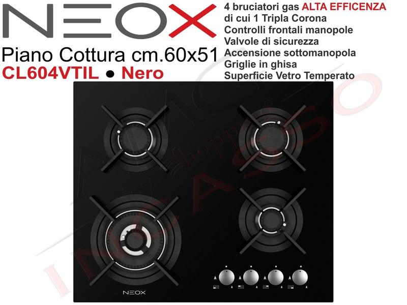 Piano Cottura Crystal Line Alta Efficienza cm. 60 Vetro Nero 4 Fuochi Gas