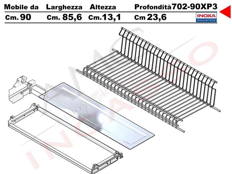 Scolapiatti Griglia Unica VASISTAS INOX 702 Pensile 90 Interno 85,6 + Vaschetta INOX + Telaio 502