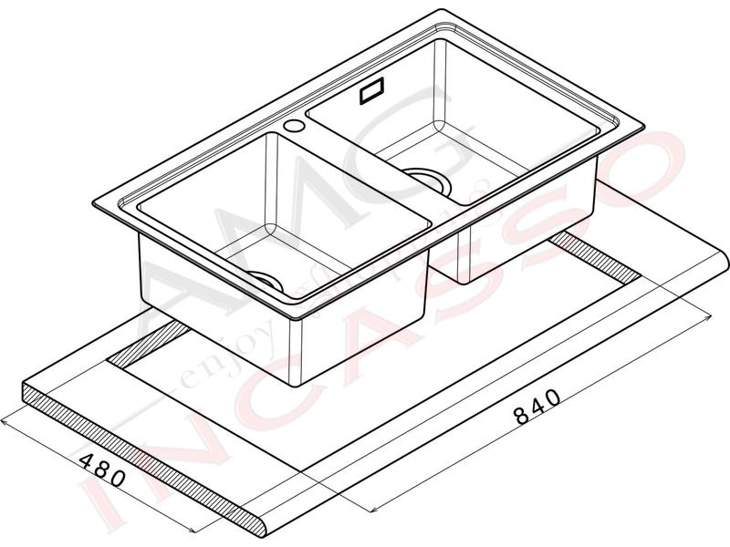 Lavello Cucina Linear 2 Vasche cm. 86x50 Acciaio Inox