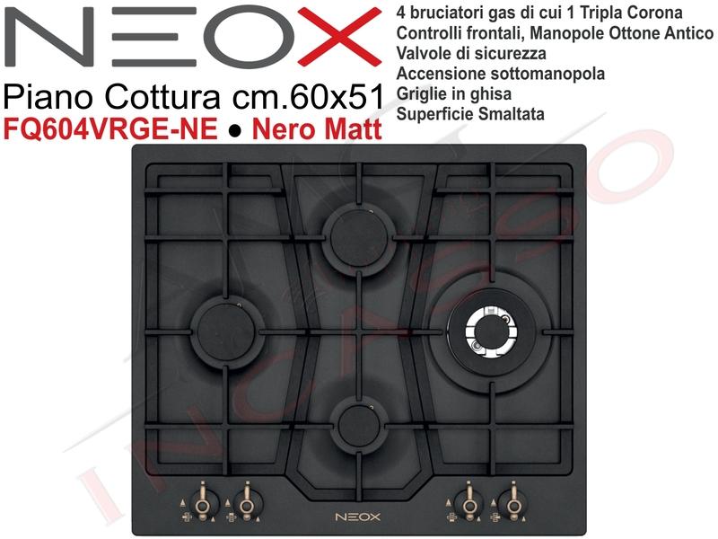 Piano Cottura 60 Neox Quadra FQ604VRGE-NE 4 Fuochi Nero Matt Griglie Ghisa