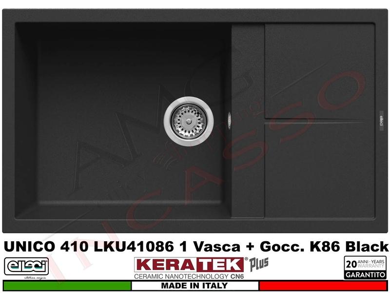 Lavello Elleci Unico 410 LKU41086 86X50 1 Vasca + G Keratek Plus® K86 Black Nero