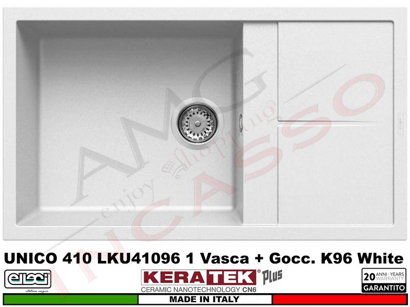 Lavello Elleci Unico 410 LKU41096 86X50 1 Vasca + Gocc. Keratek Plus® K96 White