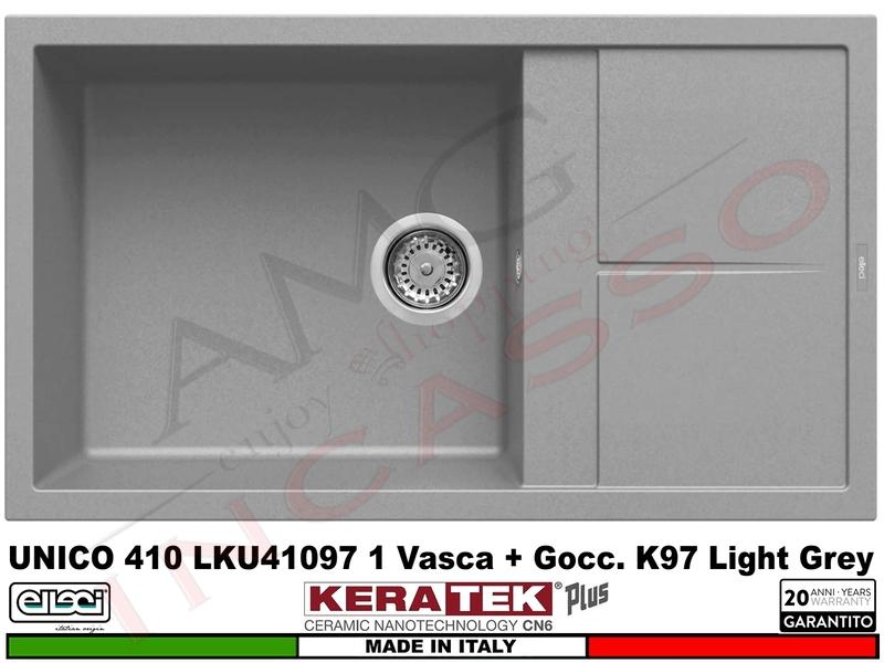 Lavello Elleci Unico 410 LKU41097 86X50 1 Vasca + G Keratek Plus® K97 Light Grey