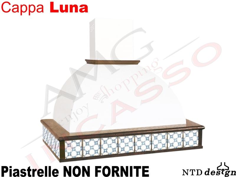 Cappa a Parete Cucina Rustica Luna Trave Piastrellabile Legno Massello motore da 500 m³/h