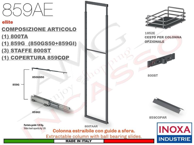 Colonna Dispensa Estraibile ELLITE 859AE Min 186 Max 218,5 Larg.25 Ardesia