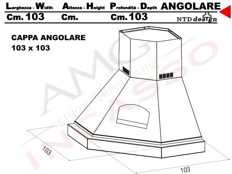 Cappa Angolo 103X103 Con Nicchia e Trave Legno Tiglio Grezzo