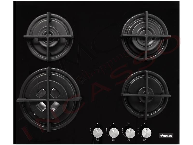 Piano Cottura Cucina Rustic 4 Fuochi Gas cm.60 Nero Griglie in Ghisa