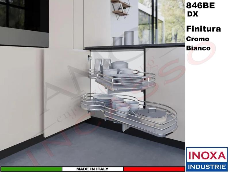 2 Ripiani Girevoli Angolo 100X60 Anta 50 DX Struttura Cromo Ripiano Bianca