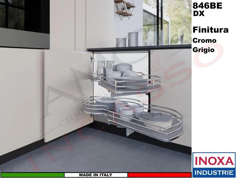 2 Ripiani Girevoli Angolo 100X60 Anta 50 DX Struttura Cromo Ripiano Grigio
