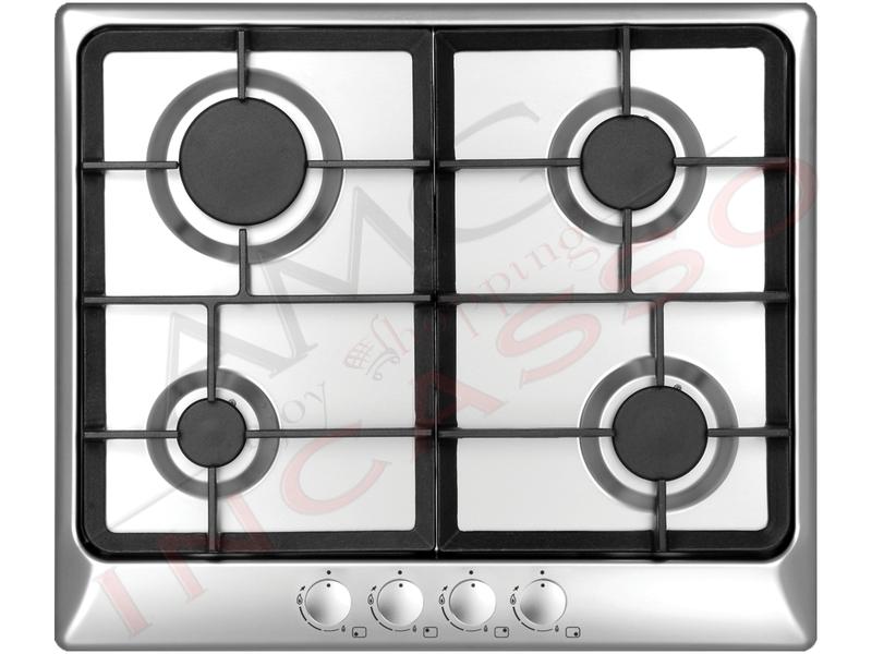 Piano Cottura Eco Line cm. 60 Acciaio Inox 4 Fuochi Gas Griglie in Ghisa