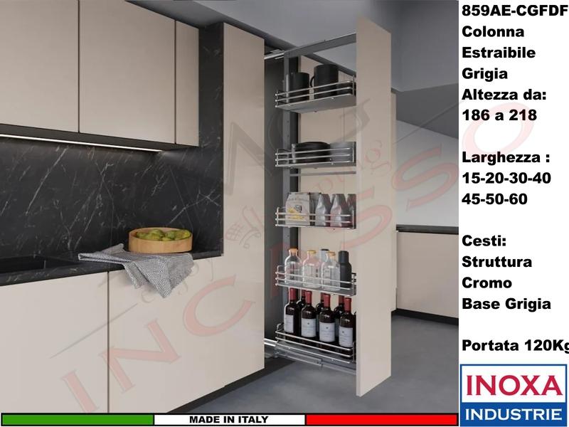 Colonna Alta Dispensa Estraibile Larga 20 ELLITE 859AE Grigio e 5 Cesti Cromo Grigio