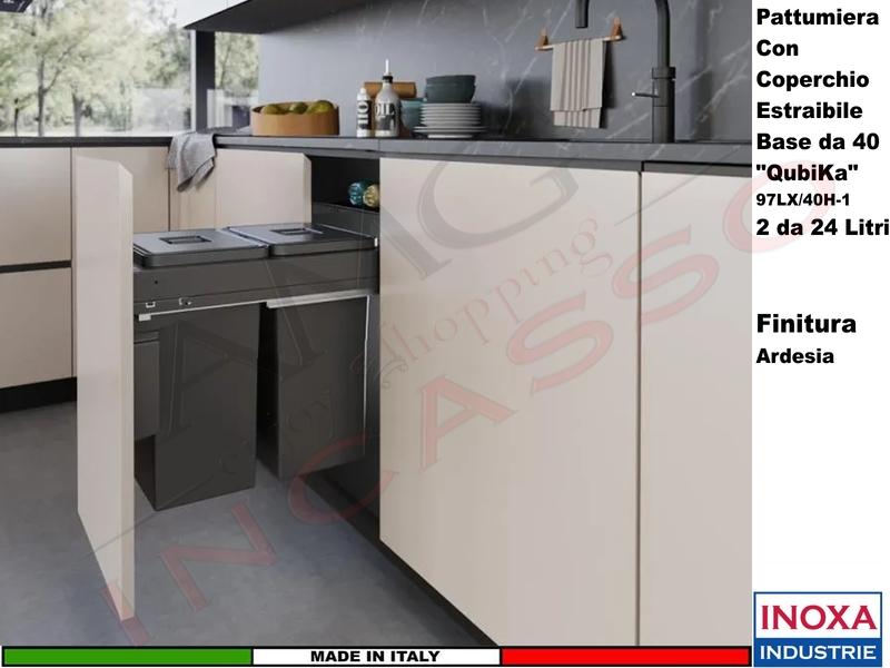 FHULLER Pattumiera Estraibile 97LX/40H-1AR Fissaggio Anta Base 40 2 Secchi