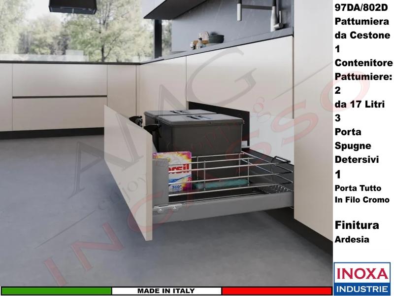 Set 2 Pattumiera Incasso Inoxa 97DA/802D H 30 Raccolta Differenziata Rifiuti X Base 80