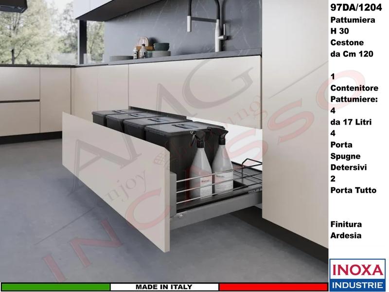 Set 2 Pattumiera Incasso Inoxa 97DA/1204 H30 Raccolta Differenziata Rifiuti X Base 120