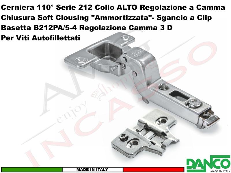 Cerniera Danco 212 Ammortizzata 110° Alta Soft Closing + Basetta 212 Gamma 3 D