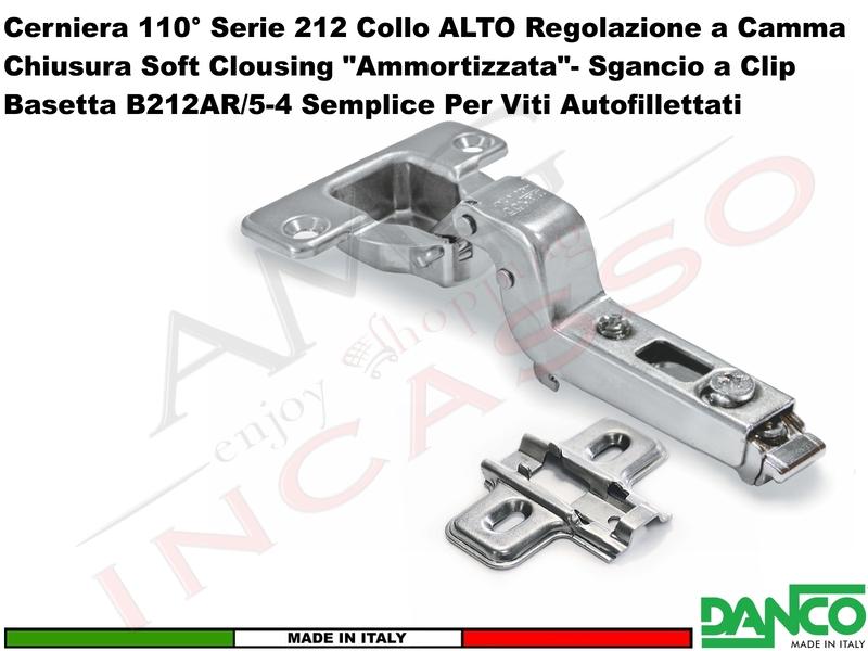 Cerniera Danco 212 Ammortizzata 110° Alta Soft Closing + Basetta 212 Semplice