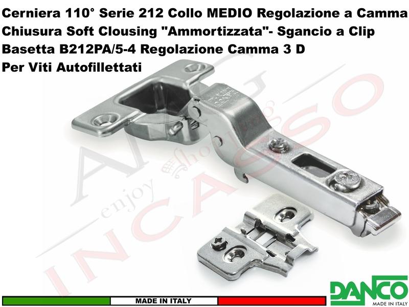 Cerniera Danco 212 Ammortizzata 110° Media Soft Closing + Basetta 212 Gamma 3 D