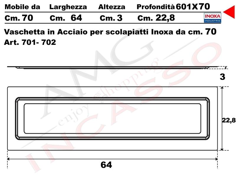 Vaschetta Raccogligocce Acciaio INOXA 601X/70 per Scolapiatti 701/702 + 2  Staffe