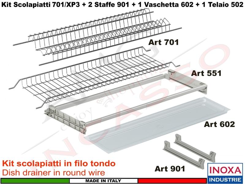 Scolapiatti Acciaio Incasso Pensile 40 701XP3 + 2 Staffe + 1 Vaschetta + Telaio