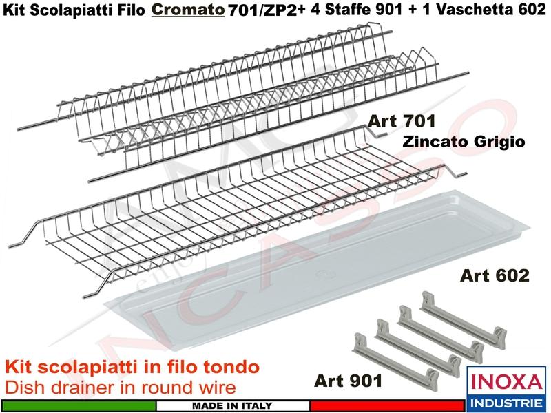 Kit Scolapiatti Zincato 90 701/90ZGP2 + 2 Staffe 901 + 1 Vaschetta 602