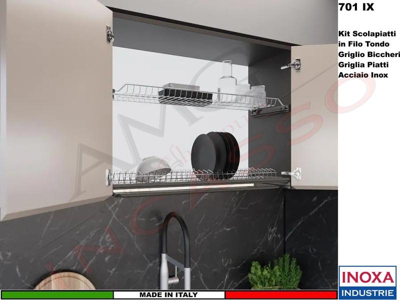 Kit Scolapiatti 701/45XP0 Filo Acciaio Pensile 45 Interno 40,5 Inox +  Scatola