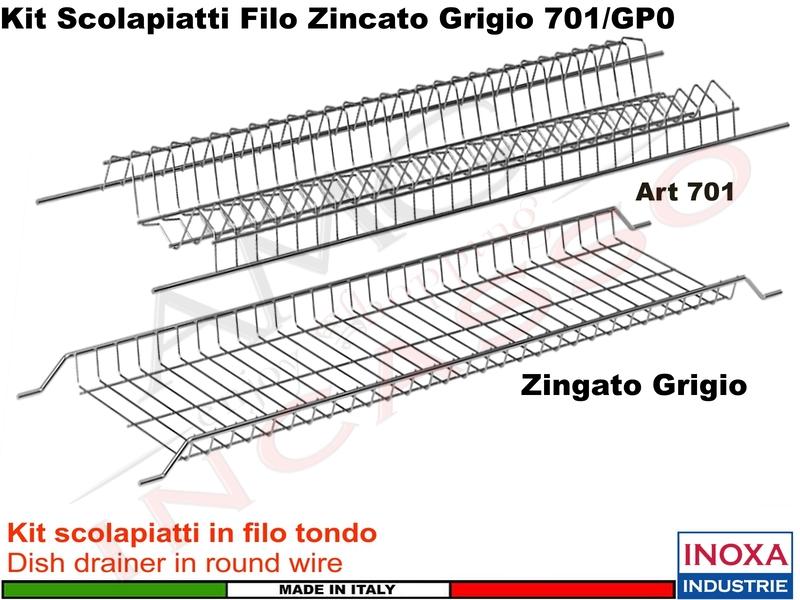 Kit Scolapiatti 701 Pensile cm. 60-75-80-90 Acciaio Zincato Grigio + 4 Staffe