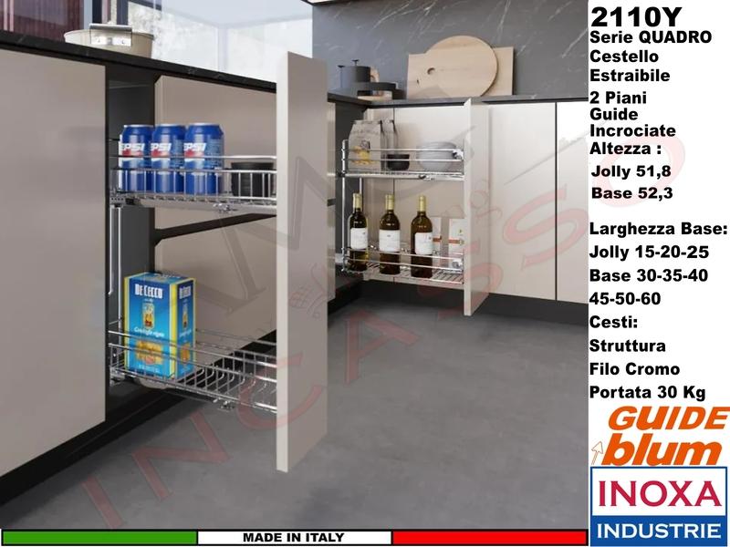 Cestello Base da 25 Estraibile Inoxa Quadro 2110Y/25-45SC Guide BLUM Pro. 47,5